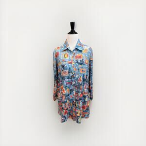 Ali Miles Top Women’s Size Small Colorful Knit Abstract Blouse Art To Wear